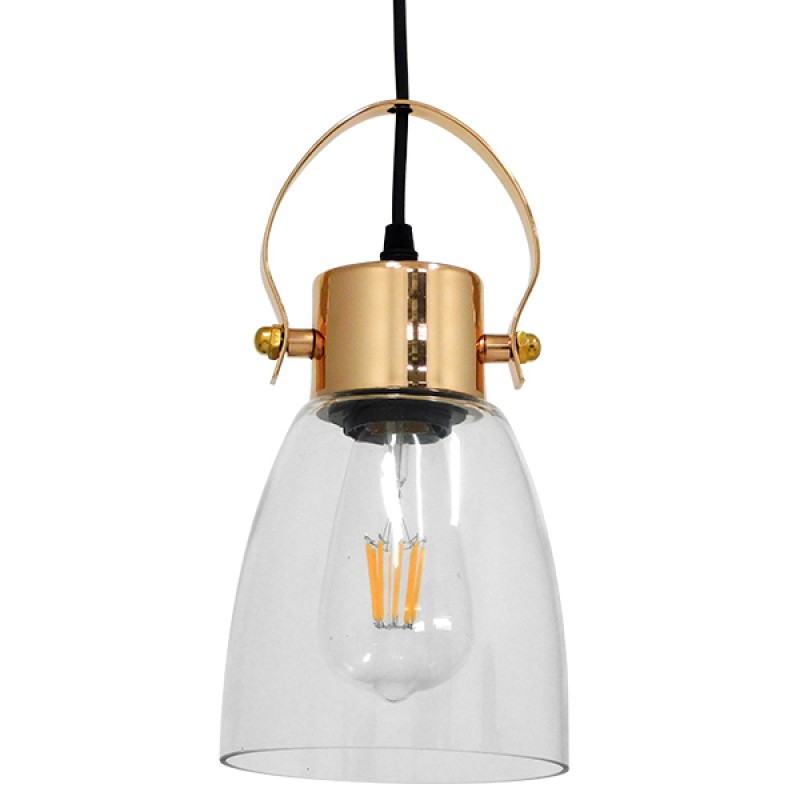 GLOBOSTAR® JAVER 00934 Vintage Κρεμαστό Φωτιστικό Οροφής με Ντουί 1 x E27 AC 220-240V IP20 - Διάφανο & Ροζ Χρυσό - Μ14.5 x Π14.5 x Υ28cm