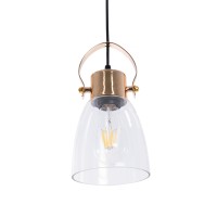 GLOBOSTAR® JAVER 00934 Vintage Κρεμαστό Φωτιστικό Οροφής με Ντουί 1 x E27 AC 220-240V IP20 - Διάφανο & Ροζ Χρυσό - Μ14.5 x Π14.5 x Υ28cm