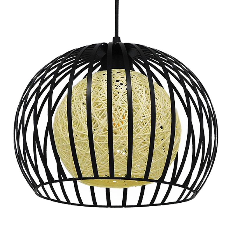 GLOBOSTAR® CARTER 00960 Μοντέρνο Κρεμαστό Φωτιστικό Οροφής με Ντουί 1 x E27 AC 220-240V IP20 - Μαύρο & Μπεζ - Μ28 x Π28 x Υ23cm