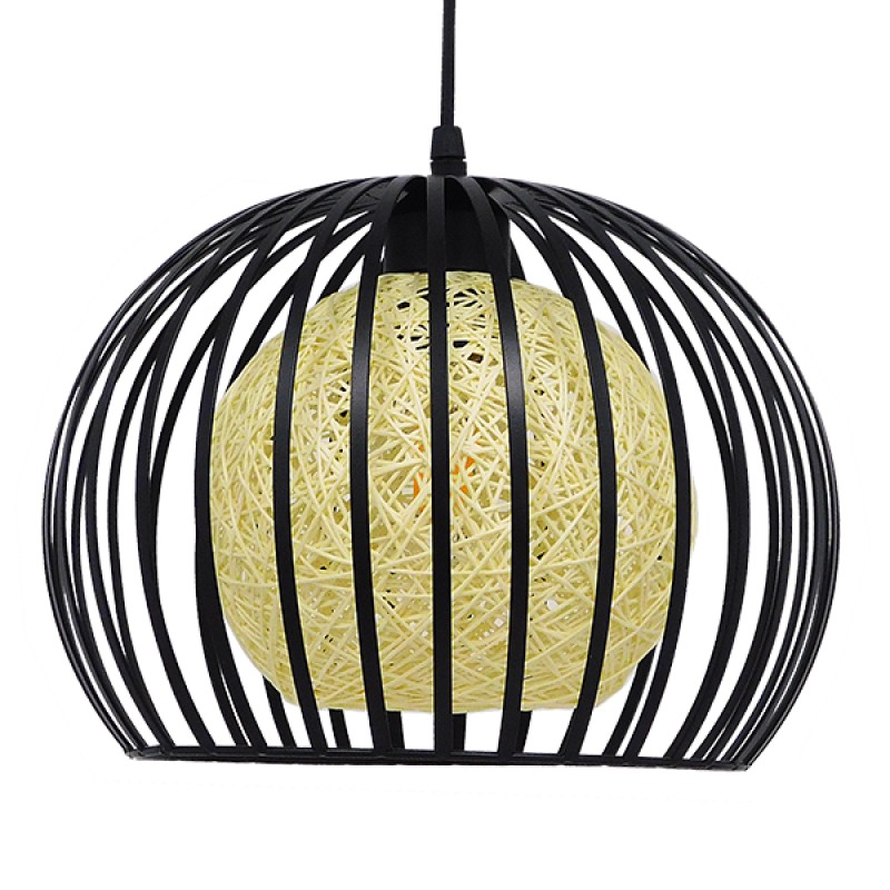 GLOBOSTAR® CARTER 00960 Μοντέρνο Κρεμαστό Φωτιστικό Οροφής με Ντουί 1 x E27 AC 220-240V IP20 - Μαύρο & Μπεζ - Μ28 x Π28 x Υ23cm