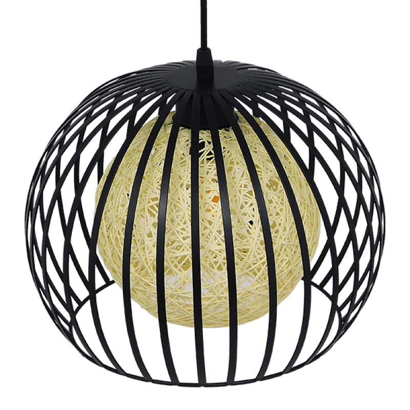 GLOBOSTAR® CARTER 00960 Μοντέρνο Κρεμαστό Φωτιστικό Οροφής με Ντουί 1 x E27 AC 220-240V IP20 - Μαύρο & Μπεζ - Μ28 x Π28 x Υ23cm