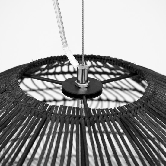 GloboStar® MALIBU 00966 Vintage Κρεμαστό Φωτιστικό Οροφής Μονόφωτο Μαύρο Ξύλινο Bamboo Φ100 x Y86cm