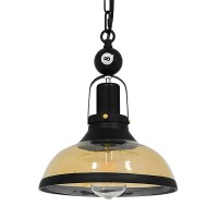 GLOBOSTAR® BILLIARD 00971 Vintage Κρεμαστό Φωτιστικό Οροφής με Ντουί 1 x E27 AC 220-240V IP20 - Mαύρο & Μελί - Μ25 x Π25 x Υ29cm