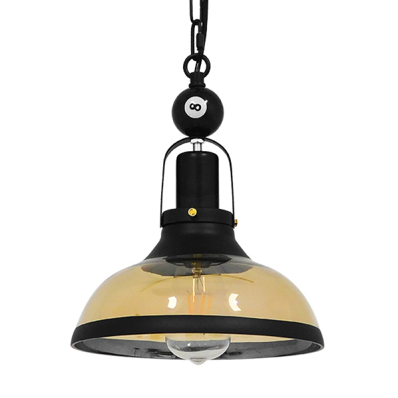 GLOBOSTAR® BILLIARD 00971 Vintage Κρεμαστό Φωτιστικό Οροφής με Ντουί 1 x E27 AC 220-240V IP20 - Mαύρο & Μελί - Μ25 x Π25 x Υ29cm