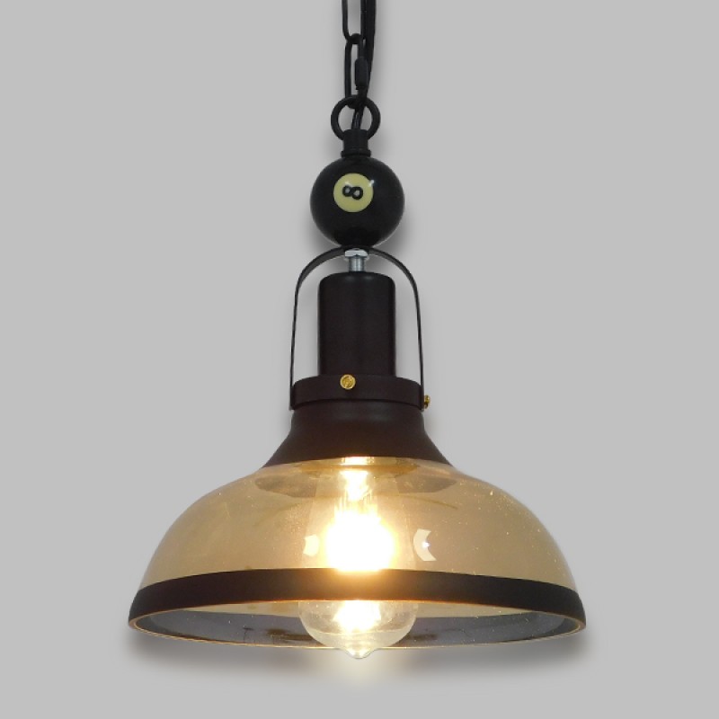 GLOBOSTAR® BILLIARD 00971 Vintage Κρεμαστό Φωτιστικό Οροφής με Ντουί 1 x E27 AC 220-240V IP20 - Mαύρο & Μελί - Μ25 x Π25 x Υ29cm