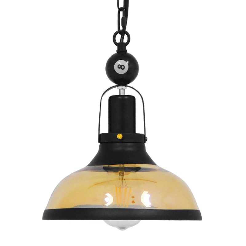 GLOBOSTAR® BILLIARD 00971 Vintage Κρεμαστό Φωτιστικό Οροφής με Ντουί 1 x E27 AC 220-240V IP20 - Mαύρο & Μελί - Μ25 x Π25 x Υ29cm