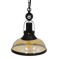 GLOBOSTAR® BILLIARD 00971 Vintage Κρεμαστό Φωτιστικό Οροφής με Ντουί 1 x E27 AC 220-240V IP20 - Mαύρο & Μελί - Μ25 x Π25 x Υ29cm