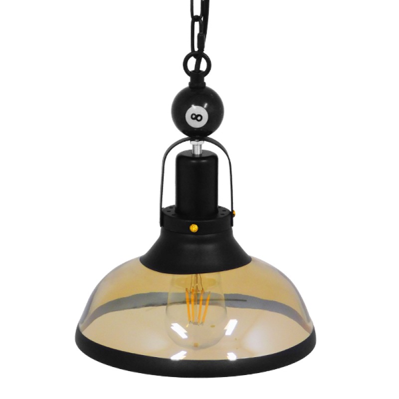 GLOBOSTAR® BILLIARD 00971 Vintage Κρεμαστό Φωτιστικό Οροφής με Ντουί 1 x E27 AC 220-240V IP20 - Mαύρο & Μελί - Μ25 x Π25 x Υ29cm