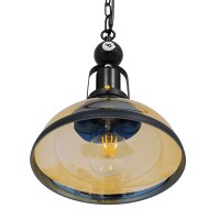 GLOBOSTAR® BILLIARD 00971 Vintage Κρεμαστό Φωτιστικό Οροφής με Ντουί 1 x E27 AC 220-240V IP20 - Mαύρο & Μελί - Μ25 x Π25 x Υ29cm