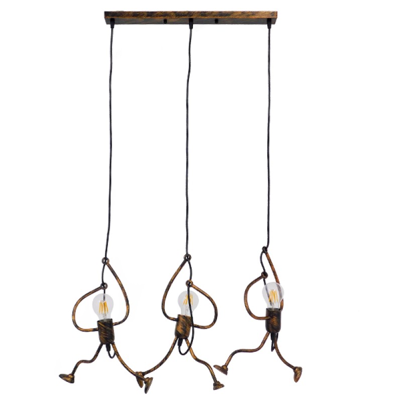 GLOBOSTAR® LITTLE MAN 00979 Μοντέρνο Κρεμαστό Φωτιστικό Οροφής με Ντουί 3 x E27 AC 220-240V IP20 - Χάλκινο - Μ70 x Π10 x Υ105cm