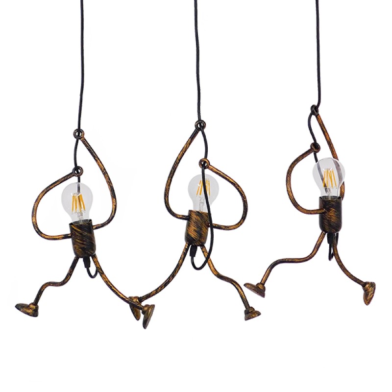 GLOBOSTAR® LITTLE MAN 00979 Μοντέρνο Κρεμαστό Φωτιστικό Οροφής με Ντουί 3 x E27 AC 220-240V IP20 - Χάλκινο - Μ70 x Π10 x Υ105cm