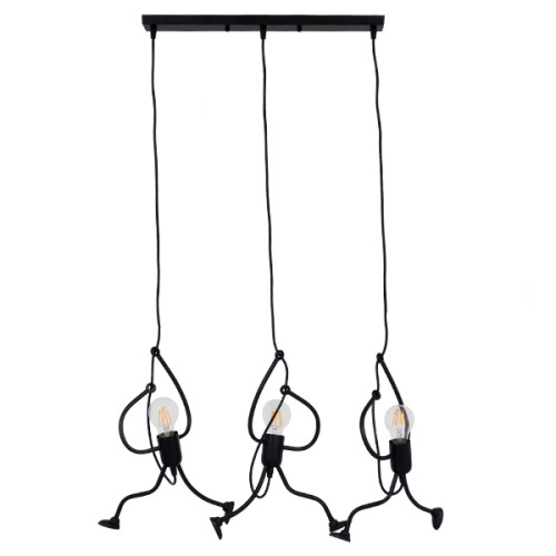 GLOBOSTAR® LITTLE MAN 00980 Μοντέρνο Κρεμαστό Φωτιστικό Οροφής με Ντουί 3 x E27 AC 220-240V IP20 - Μαύρο - Μ70 x Π10 x Υ105cm