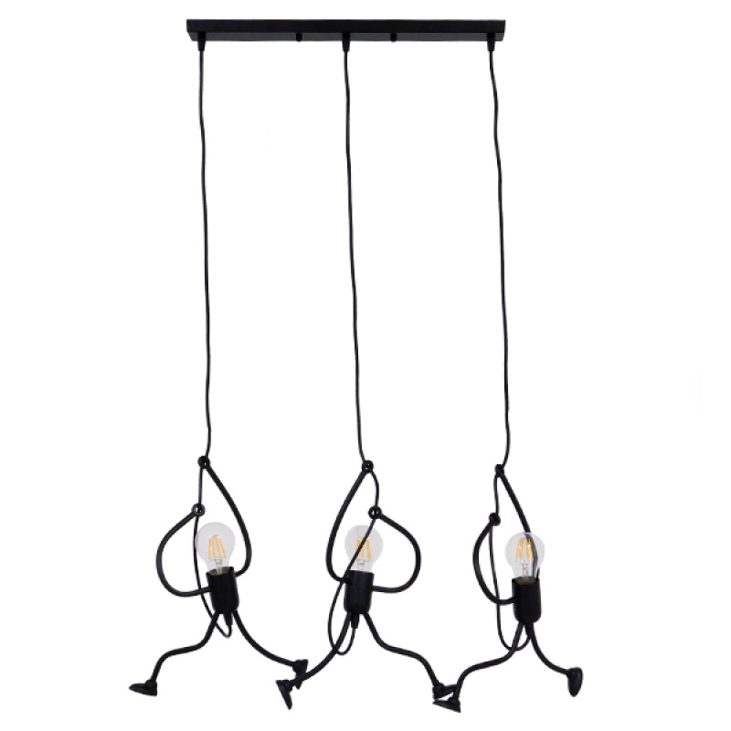 GLOBOSTAR® LITTLE MAN 00980 Μοντέρνο Κρεμαστό Φωτιστικό Οροφής με Ντουί 3 x E27 AC 220-240V IP20 - Μαύρο - Μ70 x Π10 x Υ105cm