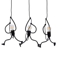 GLOBOSTAR® LITTLE MAN 00980 Μοντέρνο Κρεμαστό Φωτιστικό Οροφής με Ντουί 3 x E27 AC 220-240V IP20 - Μαύρο - Μ70 x Π10 x Υ105cm