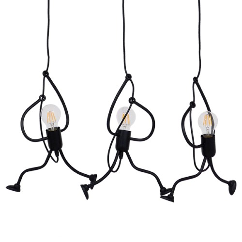 GLOBOSTAR® LITTLE MAN 00980 Μοντέρνο Κρεμαστό Φωτιστικό Οροφής με Ντουί 3 x E27 AC 220-240V IP20 - Μαύρο - Μ70 x Π10 x Υ105cm