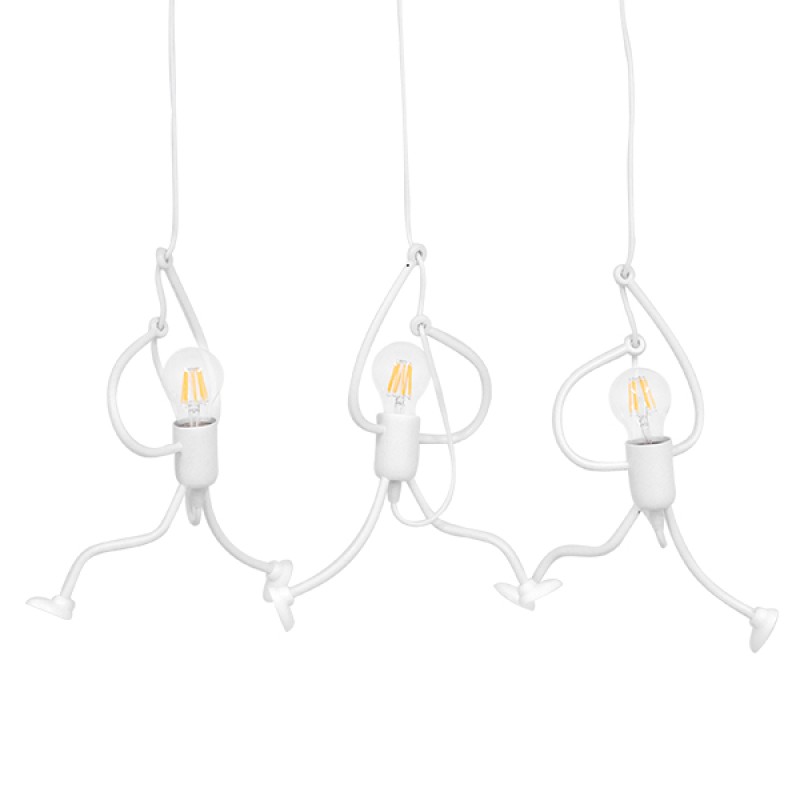 GLOBOSTAR® LITTLE MAN 00981 Μοντέρνο Κρεμαστό Φωτιστικό Οροφής με Ντουί 3 x E27 AC 220-240V IP20 - Λευκό - Μ70 x Π10 x Υ105cm