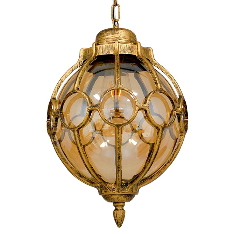 GLOBOSTAR® ETOILE 00987 Vintage Κρεμαστό Φωτιστικό Οροφής με Ντουί 1 x E27 AC 220-240V IP20 - Μπρούτζινο Εφέ Σκουριάς & Μελί - Μ28 x Π28 x Y38cm