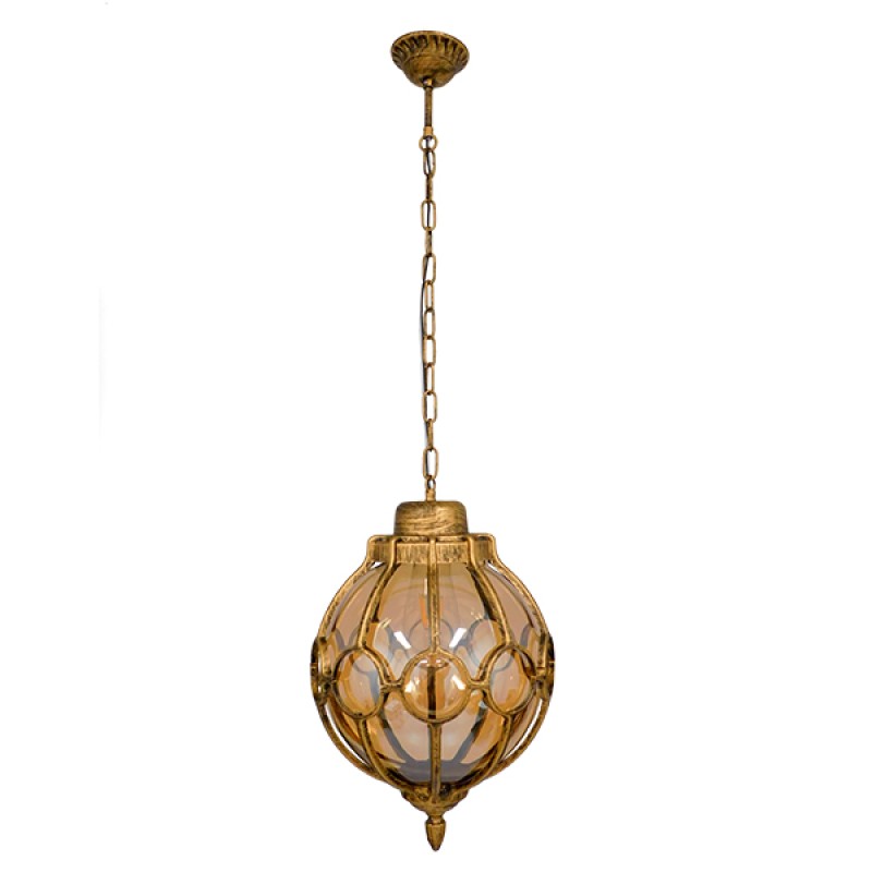 GLOBOSTAR® ETOILE 00987 Vintage Κρεμαστό Φωτιστικό Οροφής με Ντουί 1 x E27 AC 220-240V IP20 - Μπρούτζινο Εφέ Σκουριάς & Μελί - Μ28 x Π28 x Y38cm