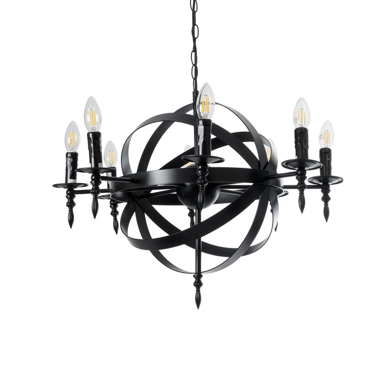 GLOBOSTAR® ESTELLE 01003 Vintage Κρεμαστό Φωτιστικό Οροφής με Ντουί 8 x E14 AC 220-240V IP20 - Μαύρο - Μ65 x Π65 x Y50cm