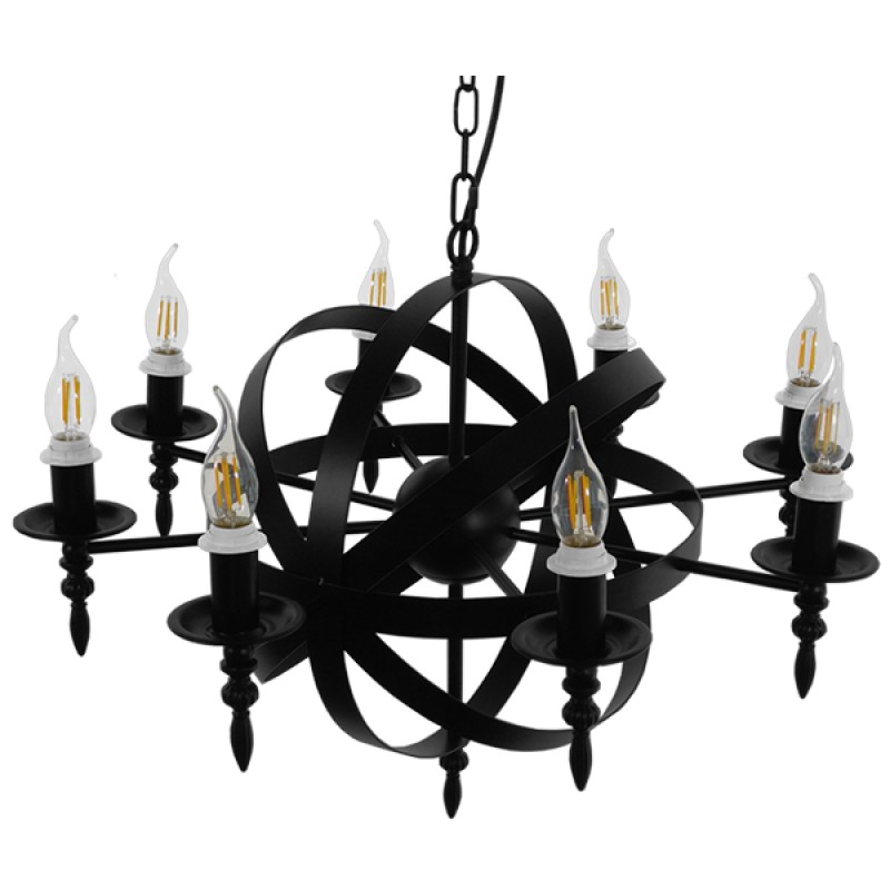 GLOBOSTAR® ESTELLE 01003 Vintage Κρεμαστό Φωτιστικό Οροφής με Ντουί 8 x E14 AC 220-240V IP20 - Μαύρο - Μ65 x Π65 x Y50cm