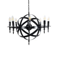 GLOBOSTAR® ESTELLE 01003 Vintage Κρεμαστό Φωτιστικό Οροφής με Ντουί 8 x E14 AC 220-240V IP20 - Μαύρο - Μ65 x Π65 x Y50cm