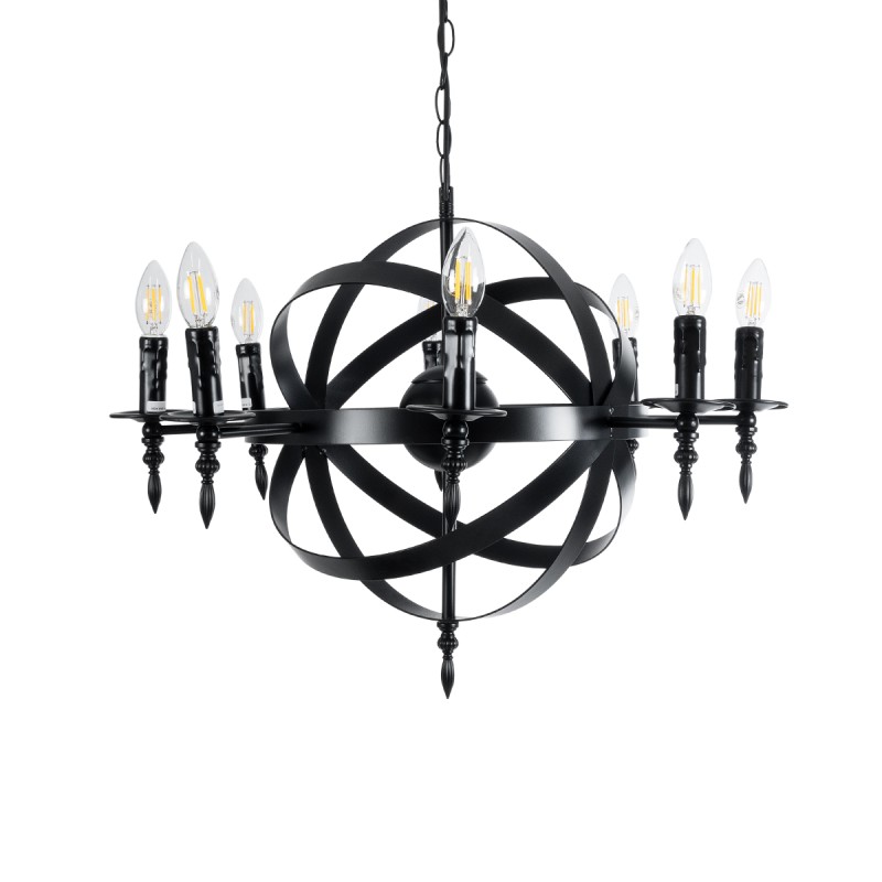 GLOBOSTAR® ESTELLE 01003 Vintage Κρεμαστό Φωτιστικό Οροφής με Ντουί 8 x E14 AC 220-240V IP20 - Μαύρο - Μ65 x Π65 x Y50cm