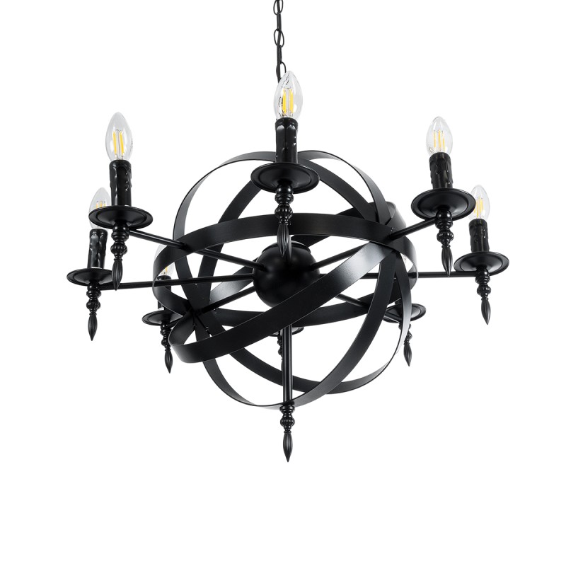 GLOBOSTAR® ESTELLE 01003 Vintage Κρεμαστό Φωτιστικό Οροφής με Ντουί 8 x E14 AC 220-240V IP20 - Μαύρο - Μ65 x Π65 x Y50cm
