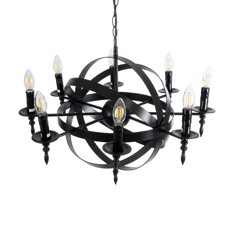 GLOBOSTAR® ESTELLE 01003 Vintage Κρεμαστό Φωτιστικό Οροφής με Ντουί 8 x E14 AC 220-240V IP20 - Μαύρο - Μ65 x Π65 x Y50cm