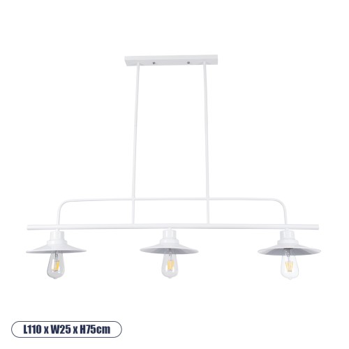 GLOBOSTAR® REGAL 01010 Vintage Φωτιστικό Οροφής με Ντουί 3 x E27 AC 220-240V IP20 - Λευκό - Μ110 x Π26 x Υ75cm