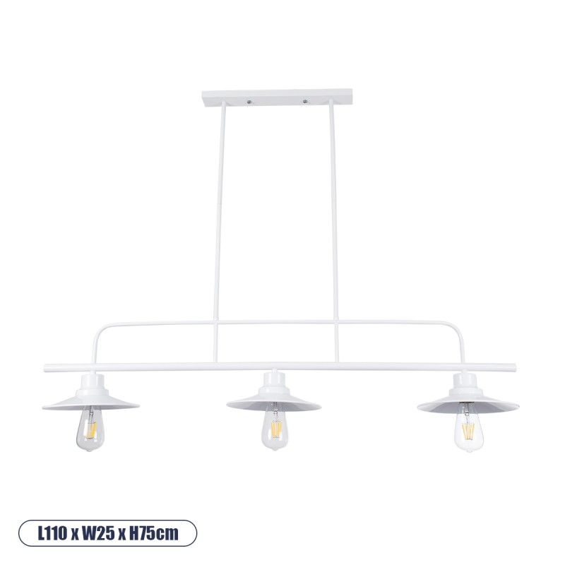 GLOBOSTAR® REGAL 01010 Vintage Φωτιστικό Οροφής με Ντουί 3 x E27 AC 220-240V IP20 - Λευκό - Μ110 x Π26 x Υ75cm