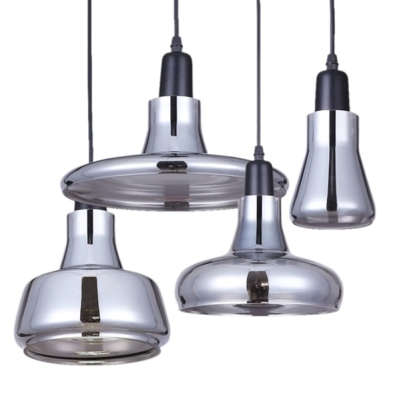 GLOBOSTAR® FEMINE 01011 Μοντέρνο Κρεμαστό Φωτιστικό Οροφής με Ντουί 4 x E27 AC 220-240V IP20 - Γκρι & Μαύρο - Μ70 x Π70 x Y24.5cm - Σετ 4 Τεμαχίων