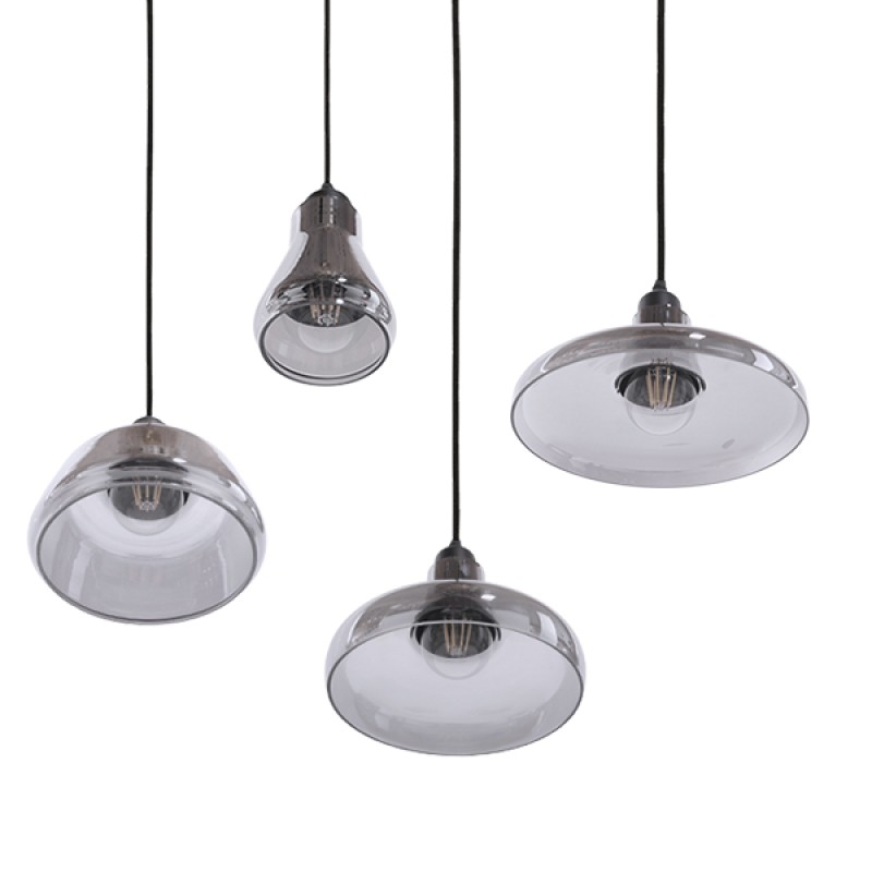 GLOBOSTAR® FEMINE 01011 Μοντέρνο Κρεμαστό Φωτιστικό Οροφής με Ντουί 4 x E27 AC 220-240V IP20 - Γκρι & Μαύρο - Μ70 x Π70 x Y24.5cm - Σετ 4 Τεμαχίων