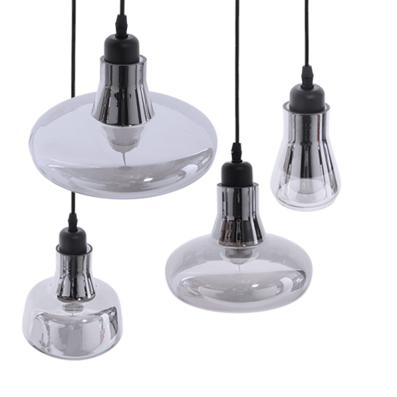 GLOBOSTAR® FEMINE 01011 Μοντέρνο Κρεμαστό Φωτιστικό Οροφής με Ντουί 4 x E27 AC 220-240V IP20 - Γκρι & Μαύρο - Μ70 x Π70 x Y24.5cm - Σετ 4 Τεμαχίων