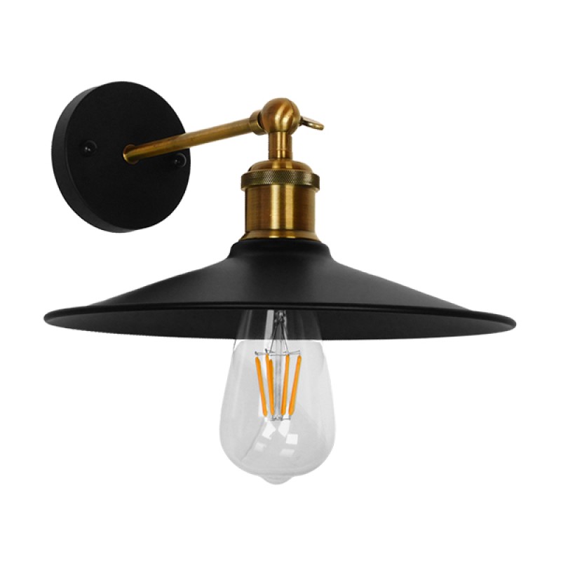GLOBOSTAR® MINIMALL 01039 Vintage Φωτιστικό Τοίχου - Απλίκα με Ντουί 1 x E27 AC 220-240V IP20 - Μαύρο & Χρυσό - Μ22 x Π39 x Υ18cm