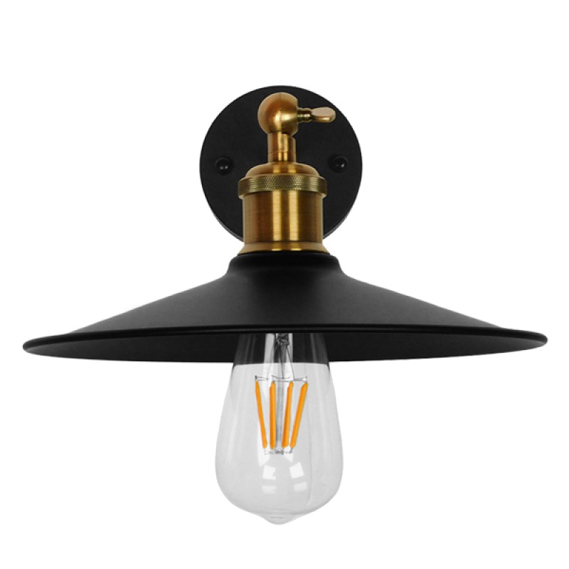 GLOBOSTAR® MINIMALL 01039 Vintage Φωτιστικό Τοίχου - Απλίκα με Ντουί 1 x E27 AC 220-240V IP20 - Μαύρο & Χρυσό - Μ22 x Π39 x Υ18cm