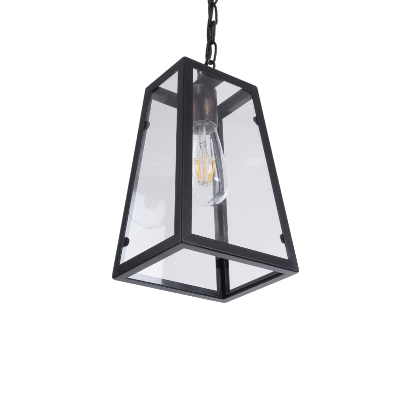 GLOBOSTAR® LIMA 01040 Vintage Κρεμαστό Φωτιστικό Οροφής με Ντουί 1 x E27 AC 220-240V IP20 - Μαύρο & Διάφανο - Μ17 x Π14 x Υ26cm