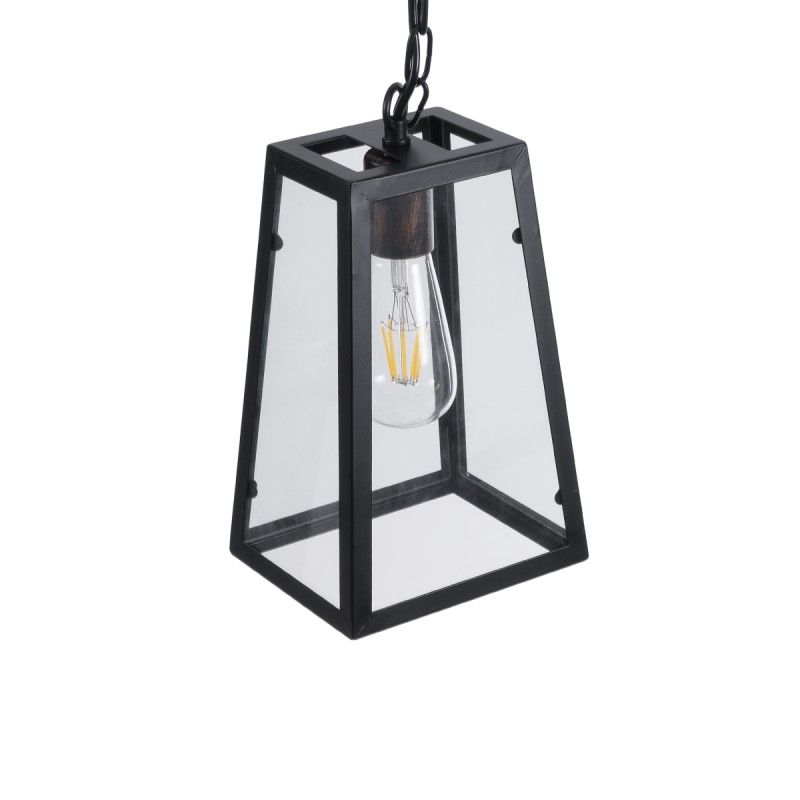 GLOBOSTAR® LIMA 01040 Vintage Κρεμαστό Φωτιστικό Οροφής με Ντουί 1 x E27 AC 220-240V IP20 - Μαύρο & Διάφανο - Μ17 x Π14 x Υ26cm