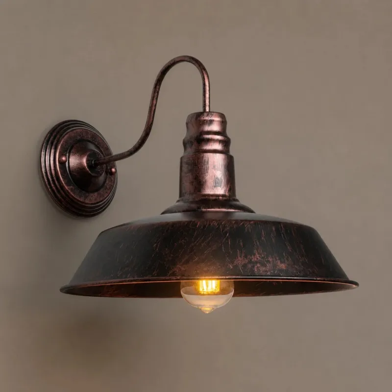 GLOBOSTAR® RAY 01052 Vintage Φωτιστικό Τοίχου - Απλίκα με Ντουί 1 x E27 AC 220-240V IP20 - Χάλκινο Εφέ Σκουριάς - Μ36 x Π42 x Υ32cm