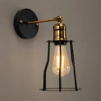 GLOBOSTAR® CATEL 01054 Vintage Φωτιστικό Τοίχου - Απλίκα με Ντουί 1 x E27 AC 220-240V IP20 - Μαύρο & Χρυσό - Μ15 x Π26 x Υ31cm