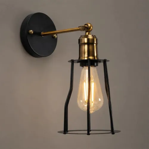 GLOBOSTAR® CATEL 01054 Vintage Φωτιστικό Τοίχου - Απλίκα με Ντουί 1 x E27 AC 220-240V IP20 - Μαύρο & Χρυσό - Μ15 x Π23 x Υ30cm