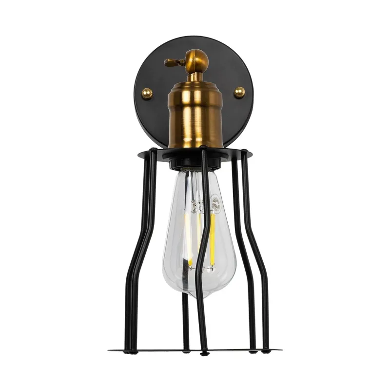 GLOBOSTAR® CATEL 01054 Vintage Φωτιστικό Τοίχου - Απλίκα με Ντουί 1 x E27 AC 220-240V IP20 - Μαύρο & Χρυσό - Μ15 x Π26 x Υ31cm
