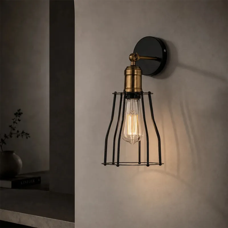 GLOBOSTAR® CATEL 01054 Vintage Φωτιστικό Τοίχου - Απλίκα με Ντουί 1 x E27 AC 220-240V IP20 - Μαύρο & Χρυσό - Μ15 x Π26 x Υ31cm