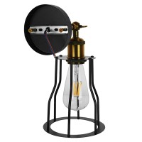 GLOBOSTAR® CATEL 01054 Vintage Φωτιστικό Τοίχου - Απλίκα με Ντουί 1 x E27 AC 220-240V IP20 - Μαύρο & Χρυσό - Μ15 x Π26 x Υ31cm