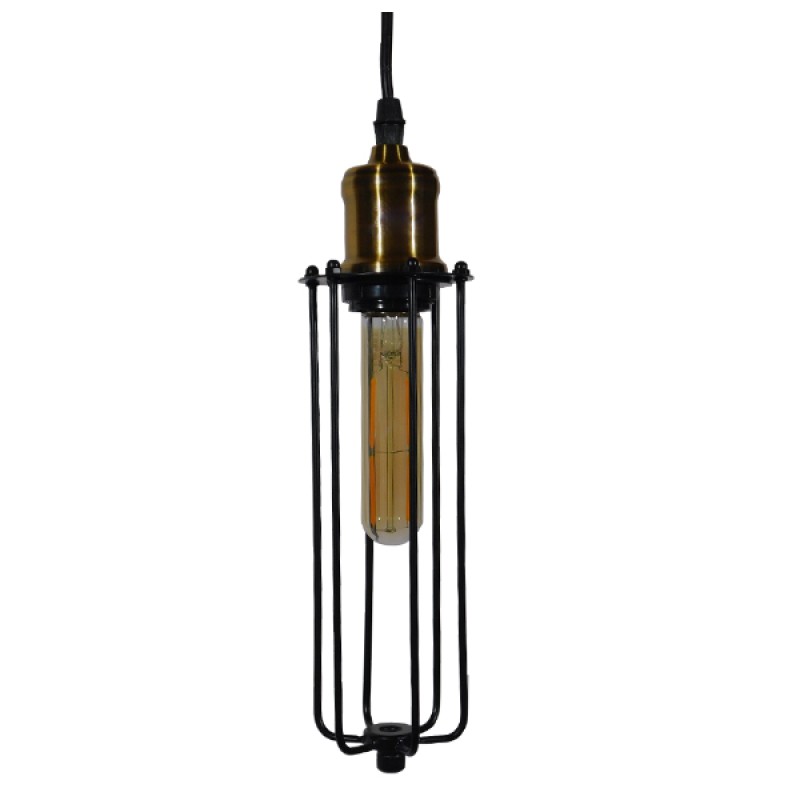GLOBOSTAR® KLECE 01057 Vintage Κρεμαστό Φωτιστικό Οροφής με Ντουί 1 x E27 AC 220-240V IP20 - Μαύρο & Χρυσό - Μ8 x Π8 x Υ28cm