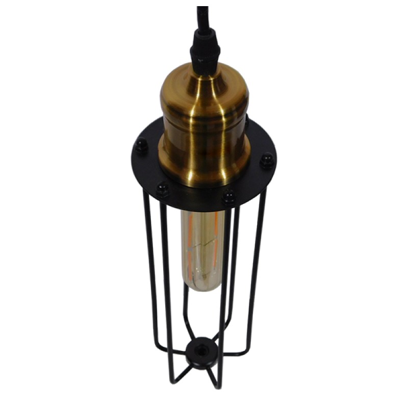 GLOBOSTAR® KLECE 01057 Vintage Κρεμαστό Φωτιστικό Οροφής με Ντουί 1 x E27 AC 220-240V IP20 - Μαύρο & Χρυσό - Μ8 x Π8 x Υ28cm