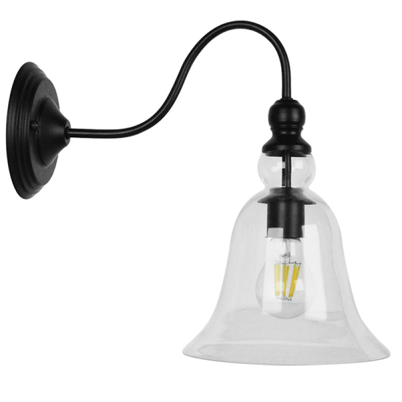 GLOBOSTAR® LILLY 01064 Vintage Φωτιστικό Τοίχου - Απλίκα με Ντουί 1 x E27 AC 220-240V IP20 - Μαύρο & Διάφανο - Μ38 x Π20 x Υ37cm