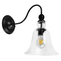 GLOBOSTAR® LILLY 01064 Vintage Φωτιστικό Τοίχου - Απλίκα με Ντουί 1 x E27 AC 220-240V IP20 - Μαύρο & Διάφανο - Μ38 x Π20 x Υ37cm