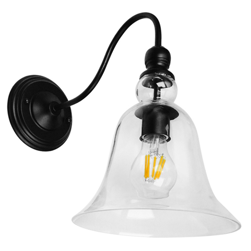 GLOBOSTAR® LILLY 01064 Vintage Φωτιστικό Τοίχου - Απλίκα με Ντουί 1 x E27 AC 220-240V IP20 - Μαύρο & Διάφανο - Μ38 x Π20 x Υ37cm