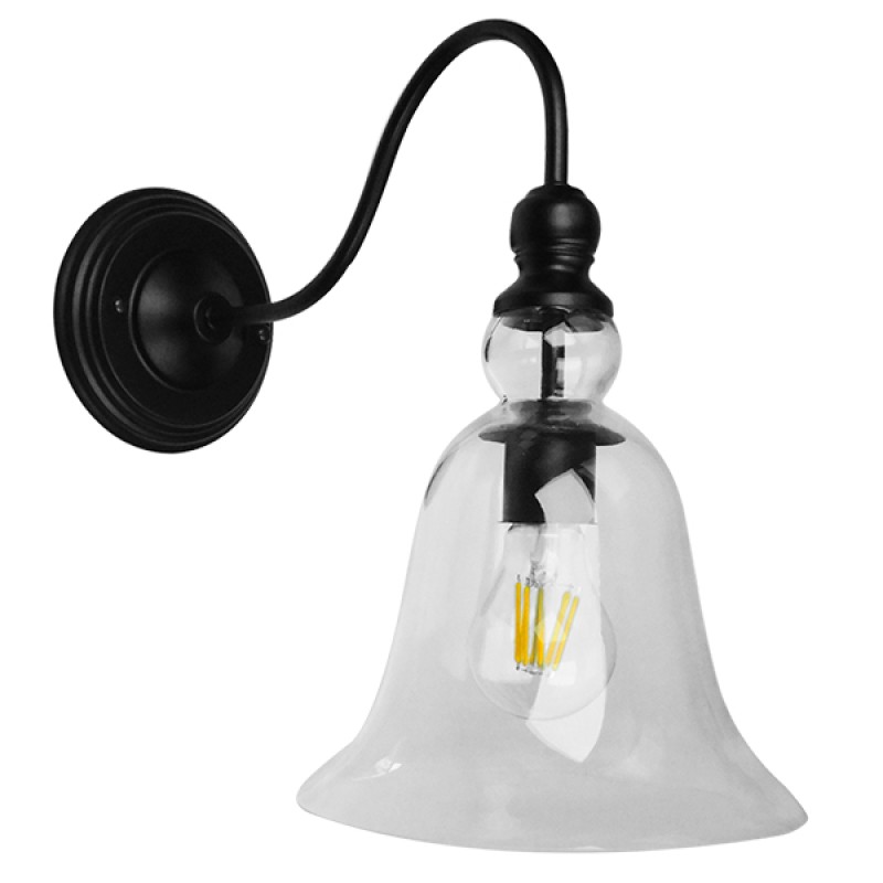 GLOBOSTAR® LILLY 01064 Vintage Φωτιστικό Τοίχου - Απλίκα με Ντουί 1 x E27 AC 220-240V IP20 - Μαύρο & Διάφανο - Μ38 x Π20 x Υ37cm