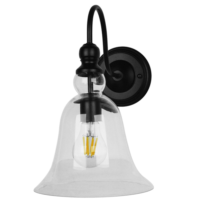 GLOBOSTAR® LILLY 01064 Vintage Φωτιστικό Τοίχου - Απλίκα με Ντουί 1 x E27 AC 220-240V IP20 - Μαύρο & Διάφανο - Μ38 x Π20 x Υ37cm